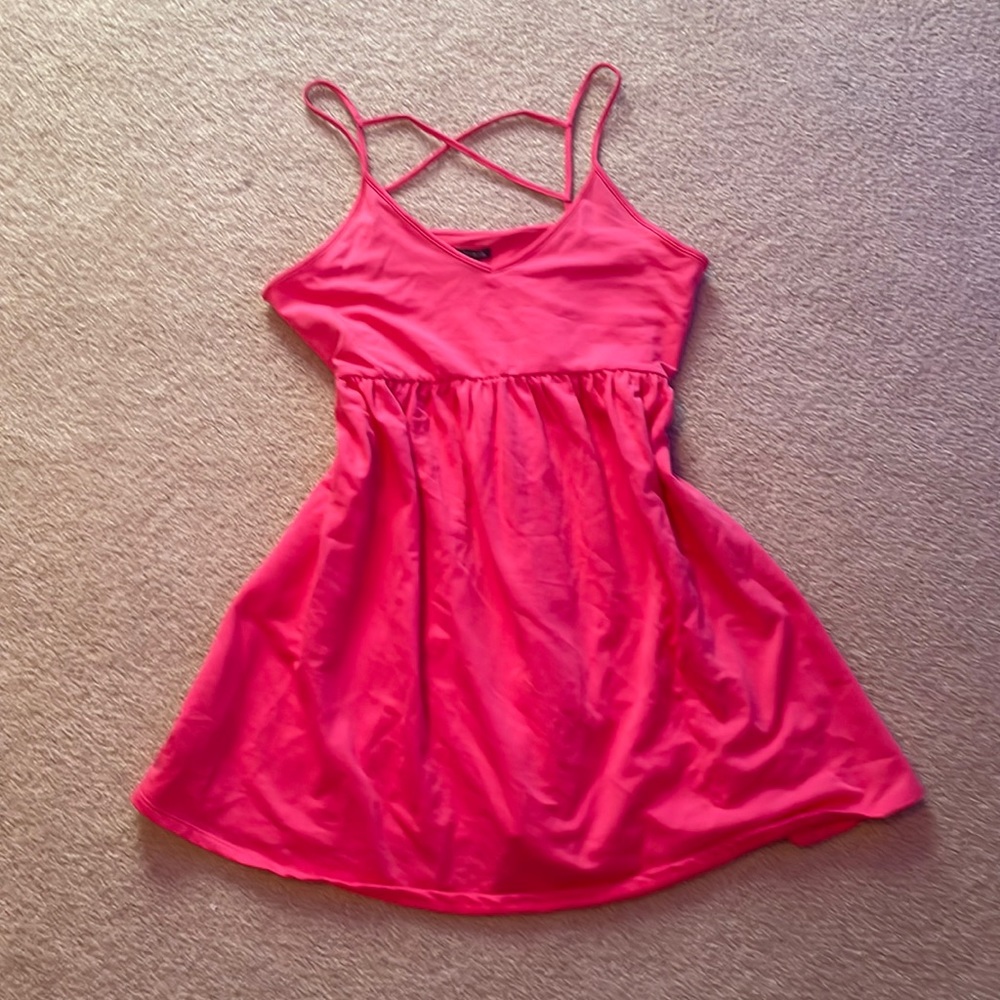 Hot pink target cross back mini dress